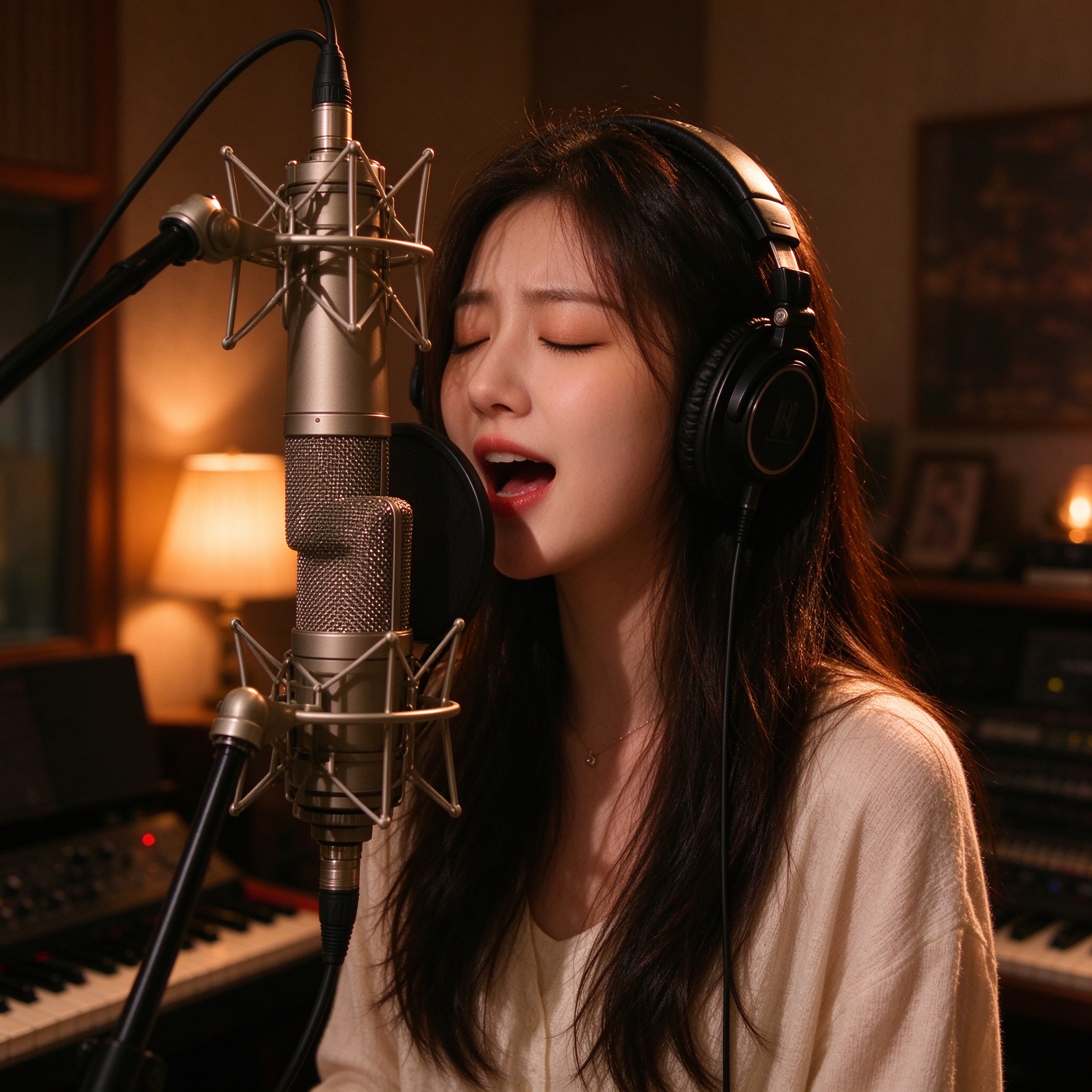 正在录音棚为你唱歌的真人女主播阿梨